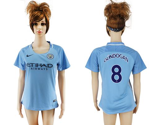 Women's Manchester City #8 Gundogan Home Soccer Club Jersey - Click Image to Close